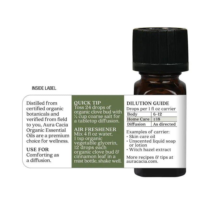 AURA CACIA ORGANIC CLOVE BUD ESSENTIAL OIL 0.25 FL. OZ.