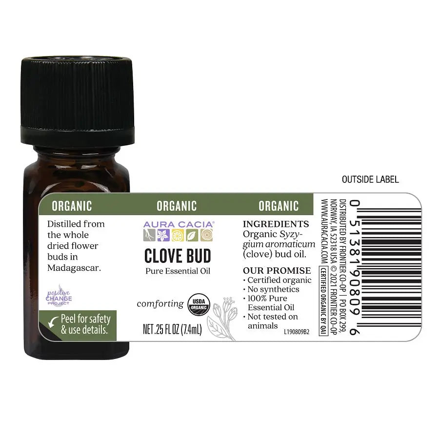 AURA CACIA ORGANIC CLOVE BUD ESSENTIAL OIL 0.25 FL. OZ.