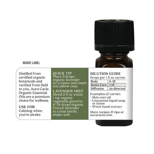 AURA CACIA ORGANIC FRENCH LAVENDER ESSENTIAL OIL 0.25 FL. OZ