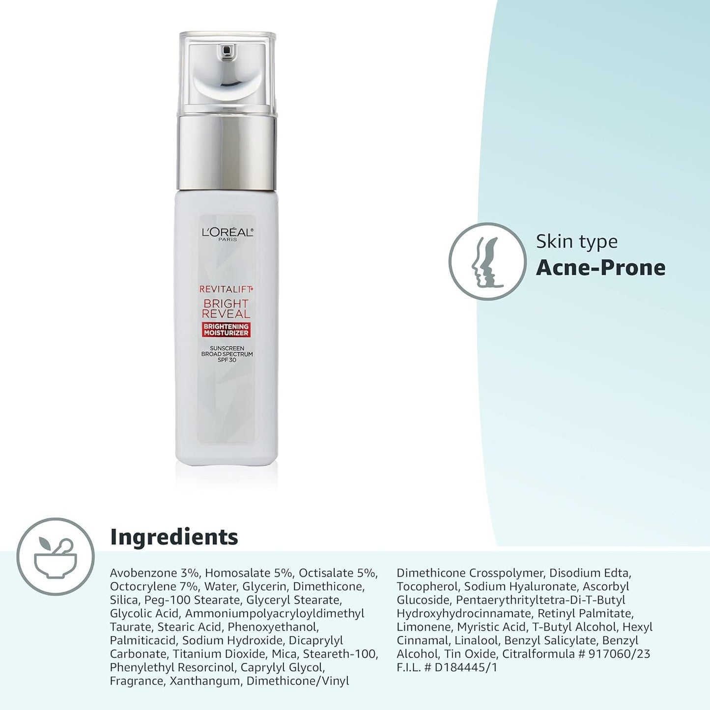 L'Oreal Revitalift Bright Reveal by L'Oreal, 1 oz Brightening Day Moisturizer SPF 30