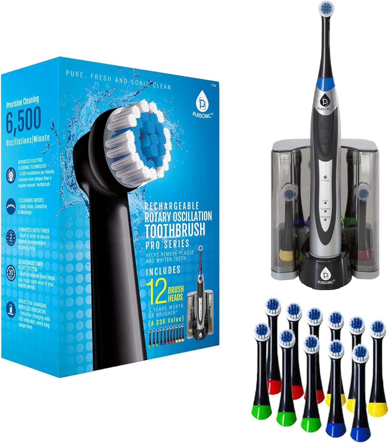 Pursonic Rechargeable Rotary Oscillation Toothbrush