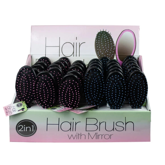 Case of 36 - Hair Brush with Mirror Countertop Display