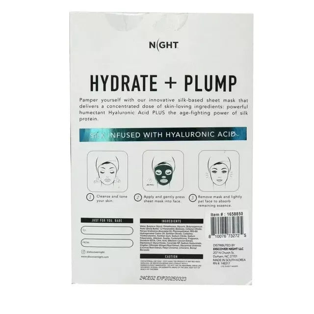 Night Skincare Hyaluronic Acid Anti-Aging Silk Sheet Masks, 20 Pack