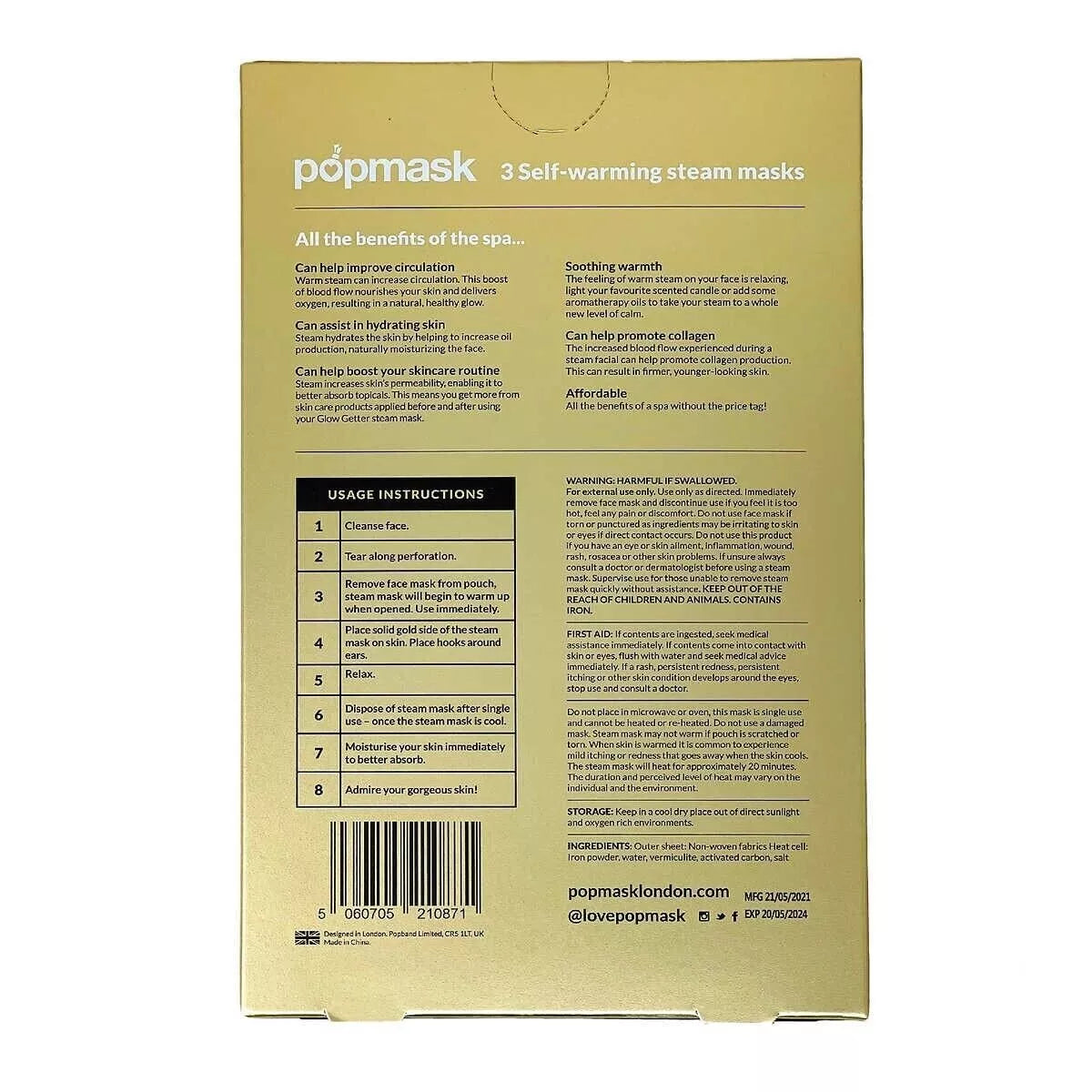 Popmask Glowgetter Self-Warming Steam Masks 3 count