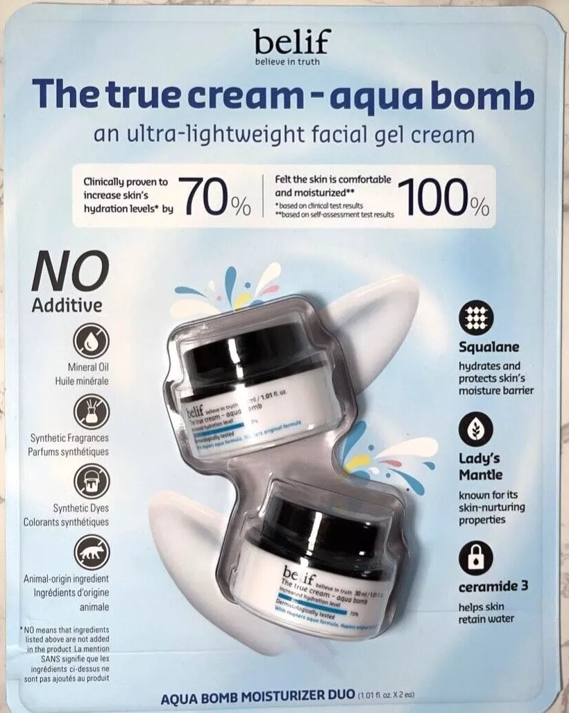 Belief Aqua Bomb Ultra Lightweight Facial Gel Cream 1.01oz/30ml Pack Of 2
