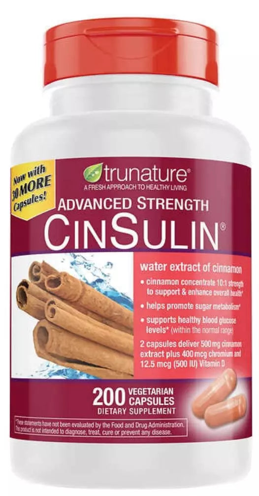 trunature 200 Advanced Strength CinSulin 500mg. Vegetarian Capsules EXP 02/26