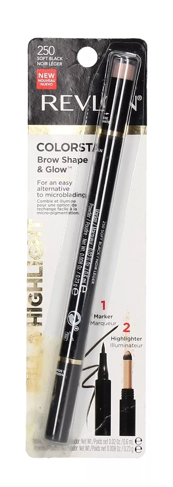 Revlon Colorstay Shape Glow Eye Brow Marker and Highlighter, Soft Black, 0.02 Oz