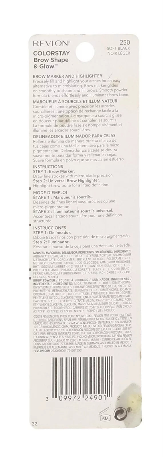 Revlon Colorstay Shape Glow Eye Brow Marker and Highlighter, Soft Black, 0.02 Oz