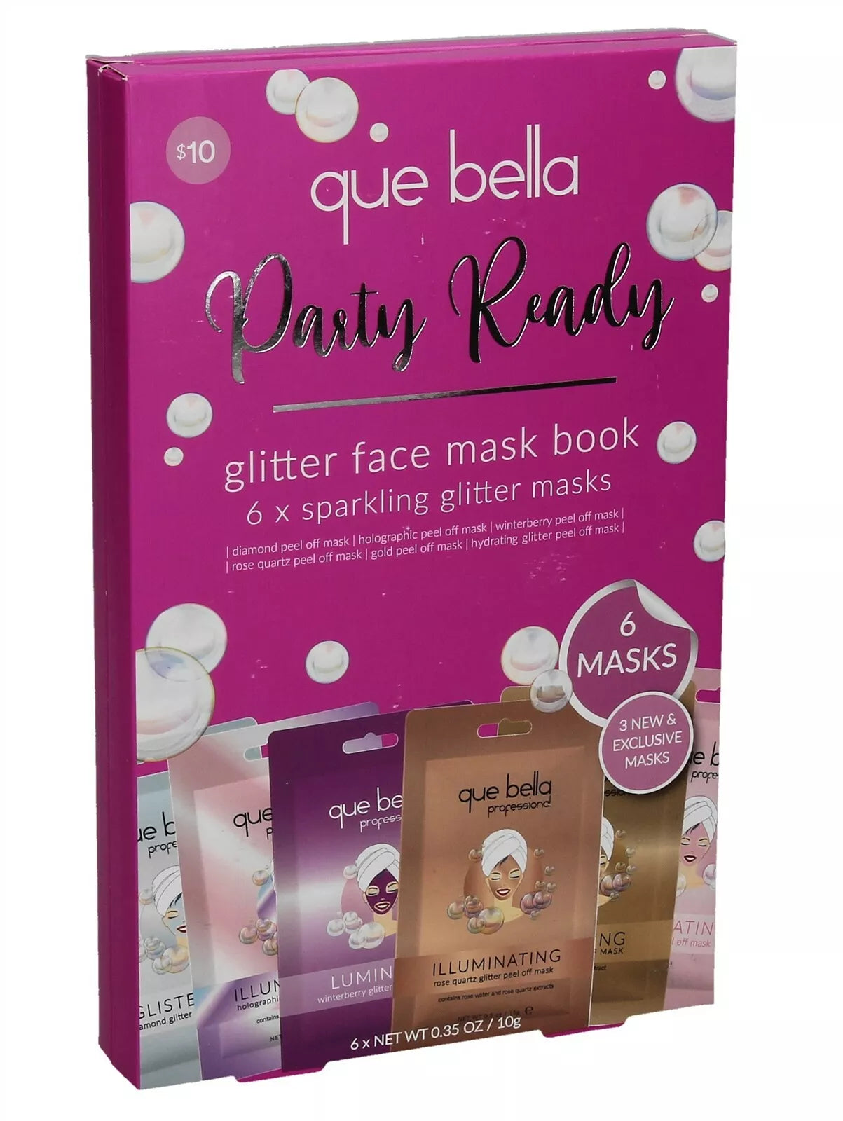 Lot of 2 New Que Bella Party Ready Glitter Face Mask Book-6 Glitter Sheet Masks