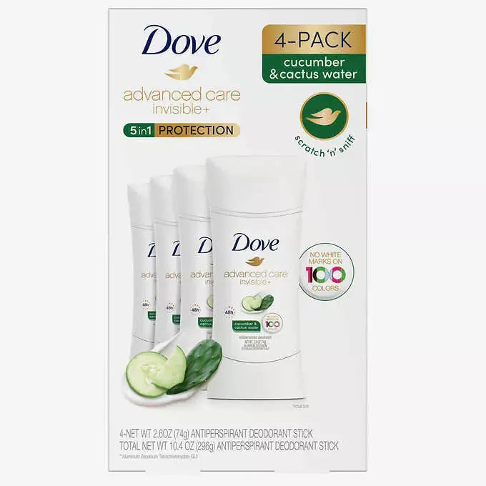 Dove Advanced Care Invisible+ Antiperspirant Deodorant Stick 4pack